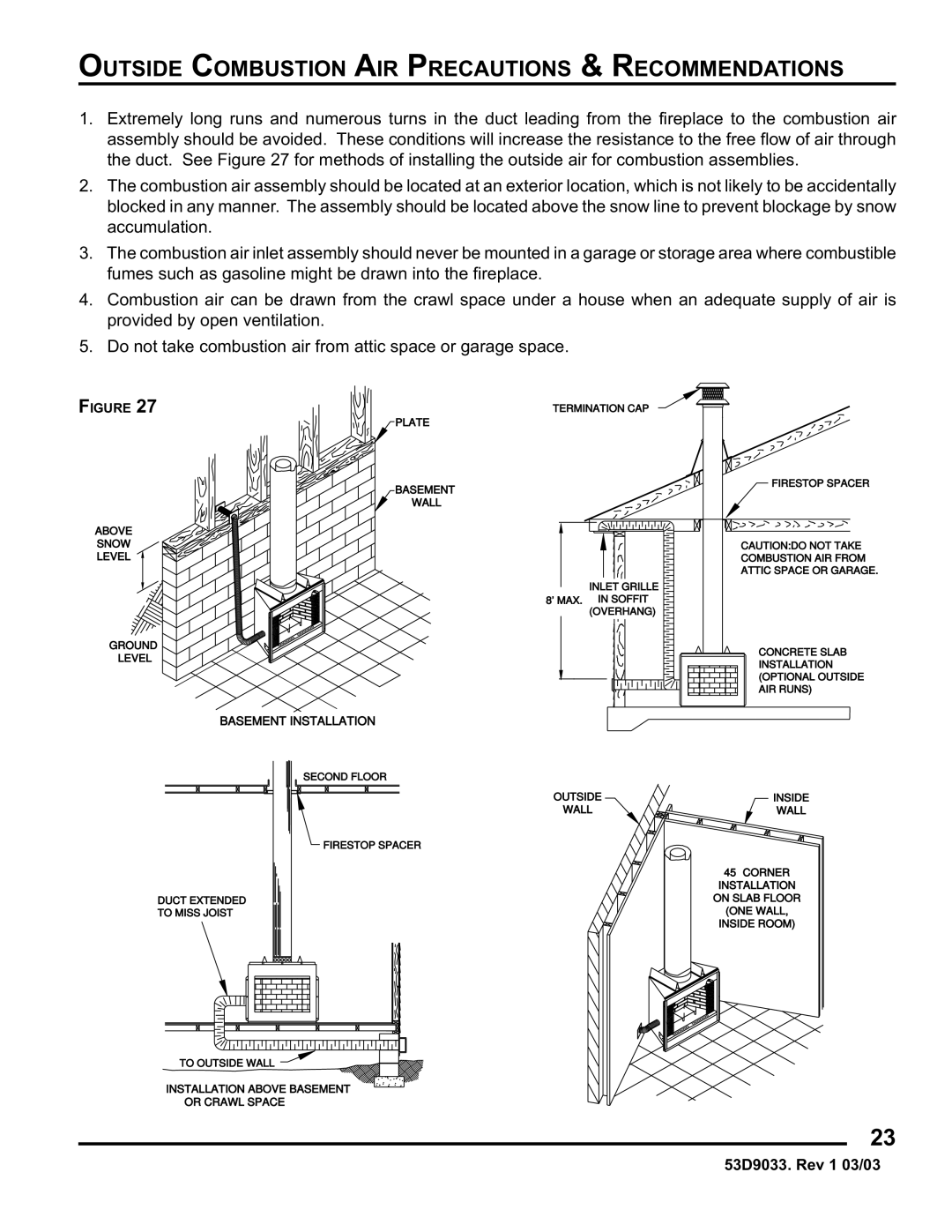 Monessen Hearth SWB400I instruction manual Basement Installation 