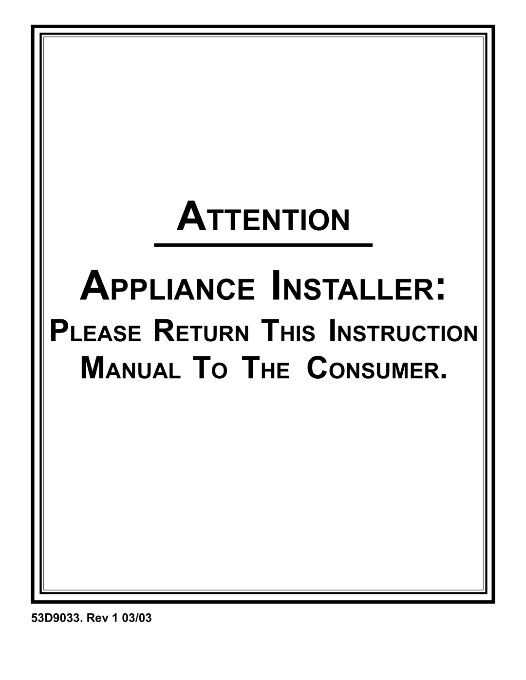 Monessen Hearth SWB400I instruction manual Appliance Installer 