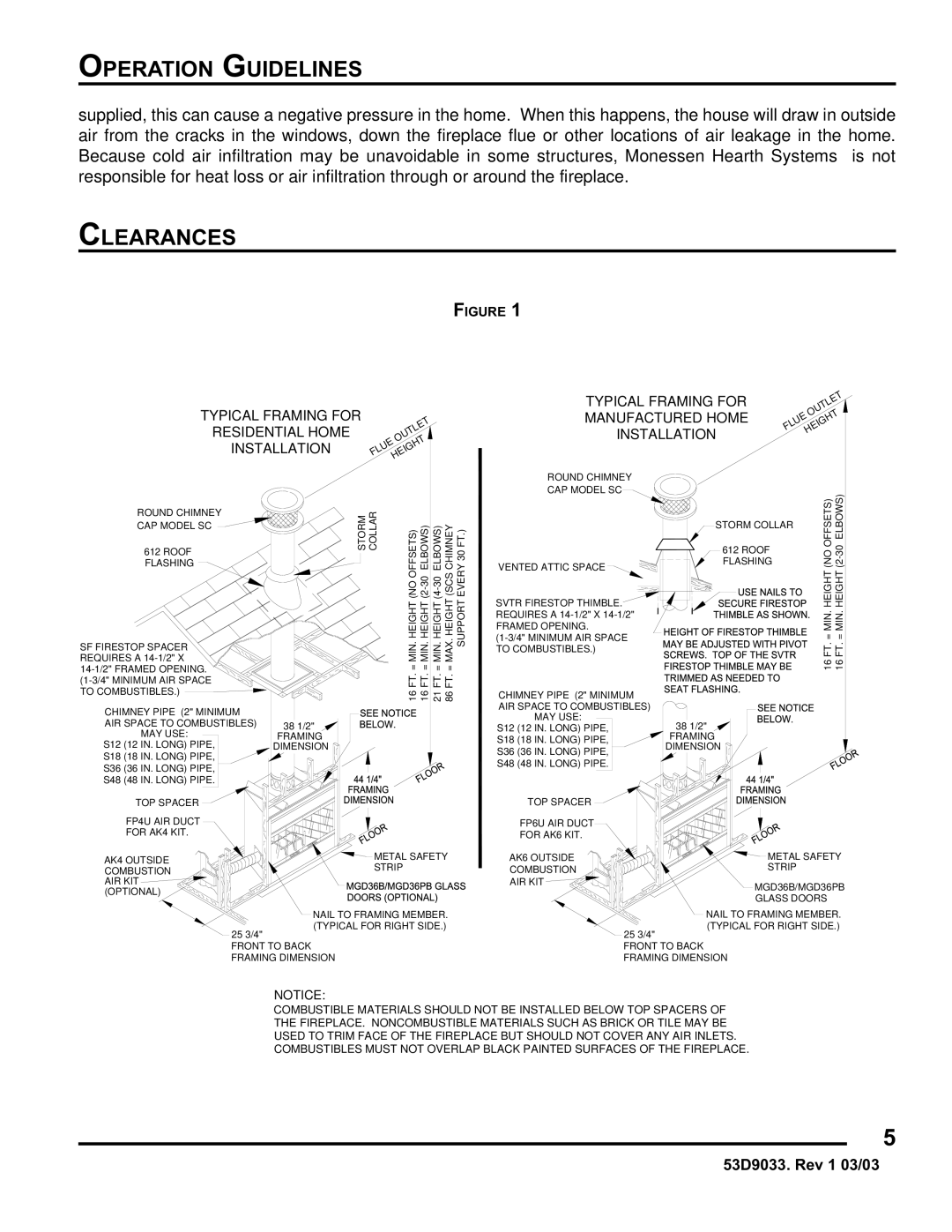 Monessen Hearth SWB400I instruction manual Clearances, Installation 