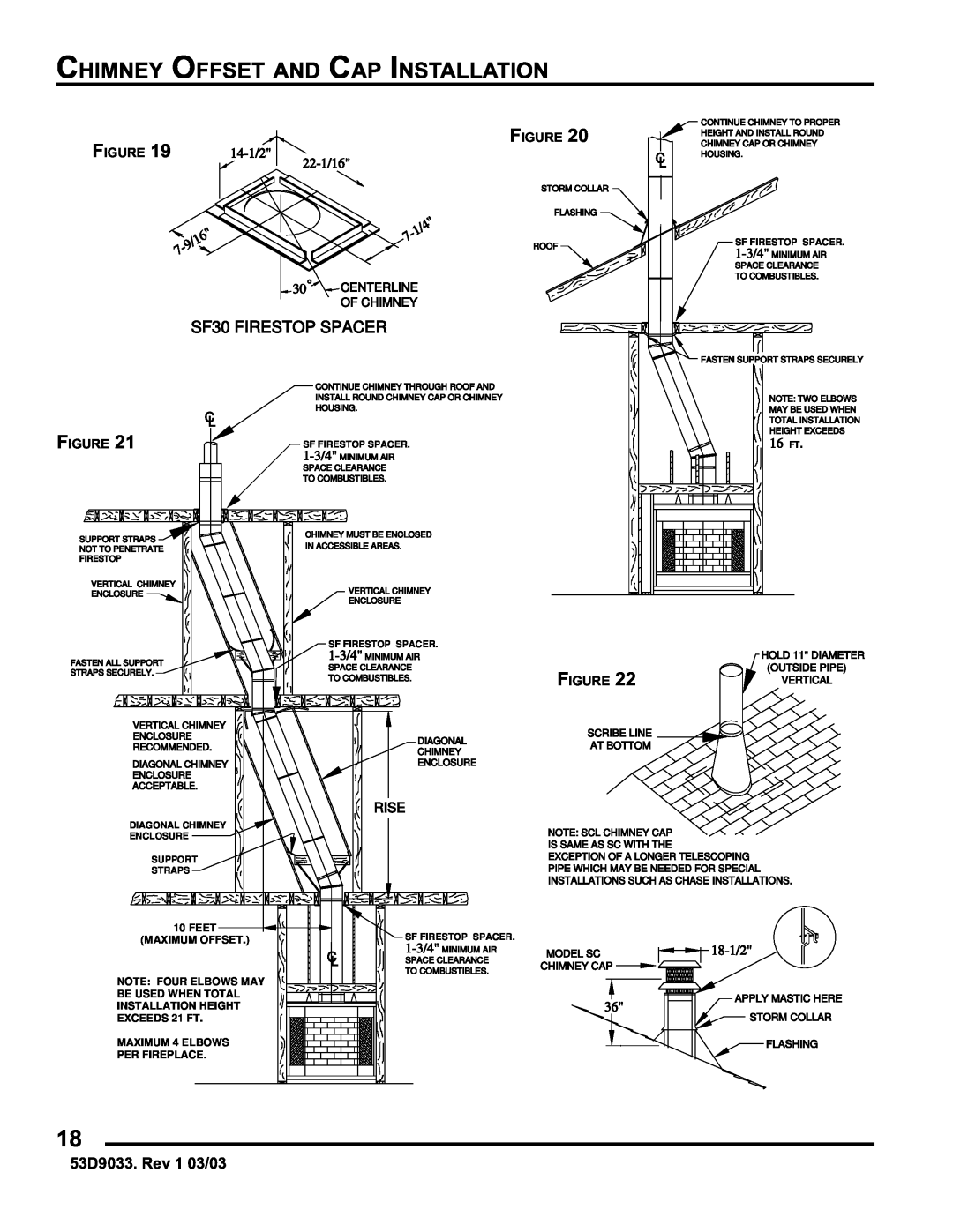 Monessen Hearth SWB400I Chimney Offset And Cap Installation, SF30 FIRESTOP SPACER, 14-1/2, 22-1/16, Rise, 16 FT, 9/16 