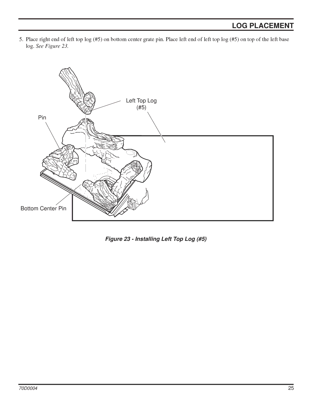 Monessen Hearth TPB24, TPB30, TPB18 manual Installing Left Top Log #5 