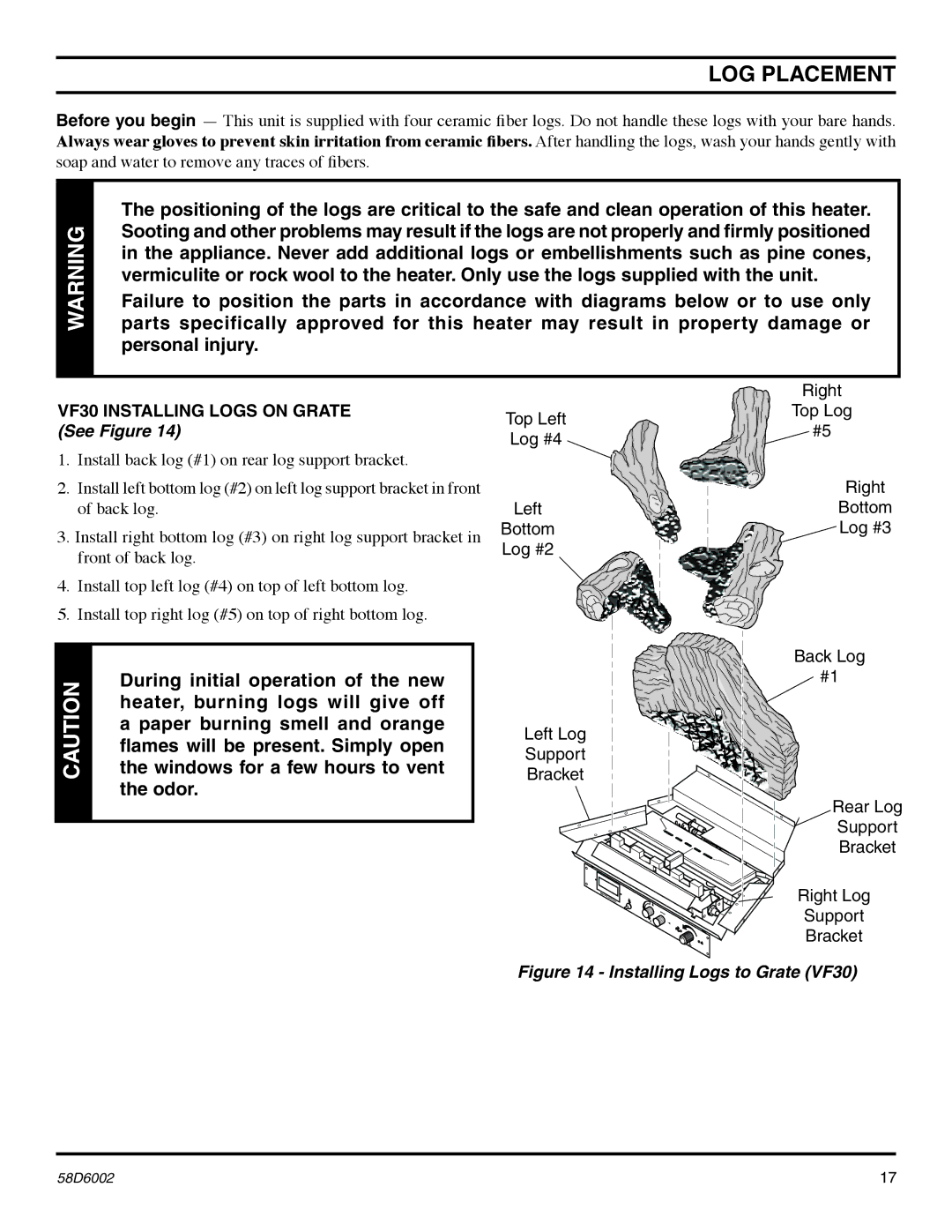 Monessen Hearth VFCS30DPV, VFCS30DNV, VFCS20DPV, VFCS20DNV manual LOG Placement 