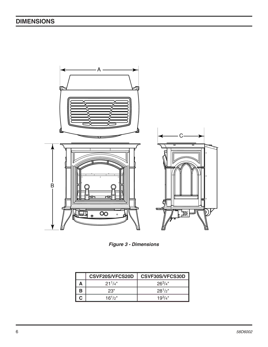 Monessen Hearth VFCS20DPV, VFCS30DNV, VFCS30DPV, VFCS20DNV manual Dimensions, 21 1 26 3 28 1 16 1 19 3 