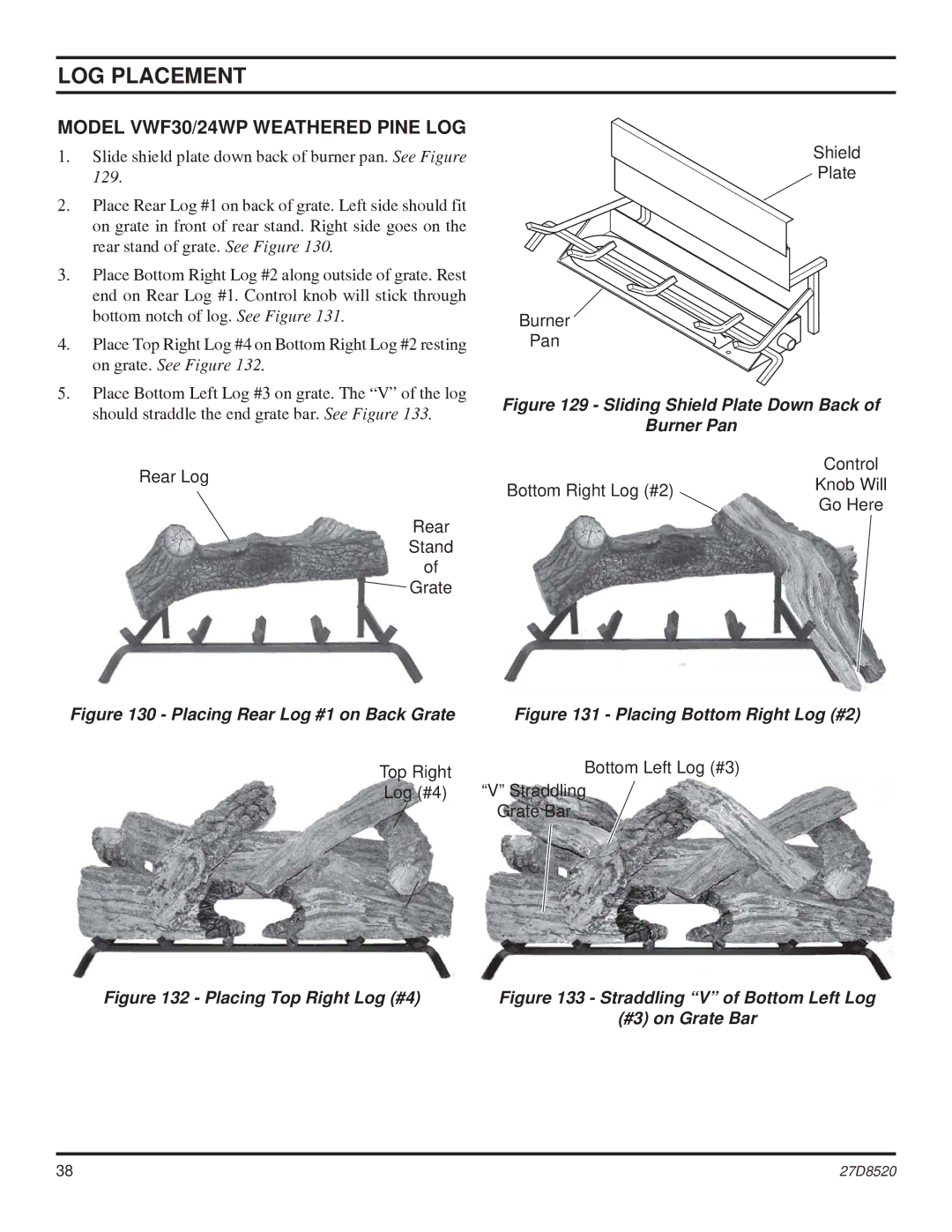 Monessen Hearth VWF18, VWF36 manual Model VWF30/24WP Weathered Pine LOG 