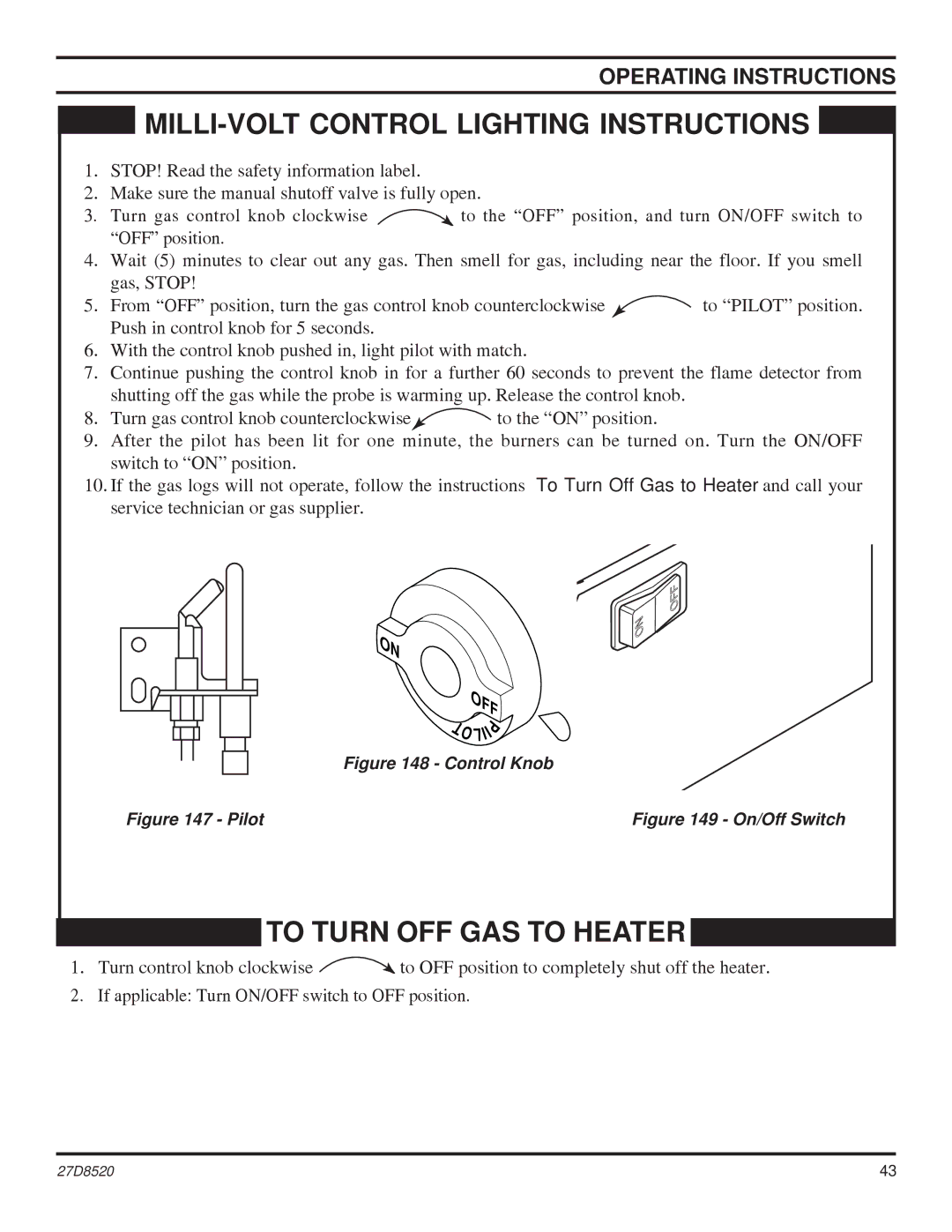 Monessen Hearth VWF30, VWF36, VWF18 manual MILLI-VOLT Control Lighting Instructions 