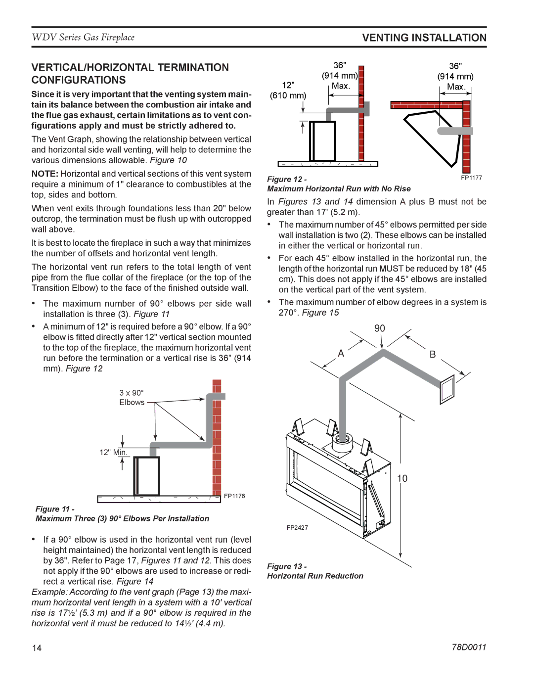 Monessen Hearth WDV500 manual VERTICAL/Horizontal termination configurations, Maximum Three 3 90 Elbows Per Installation 