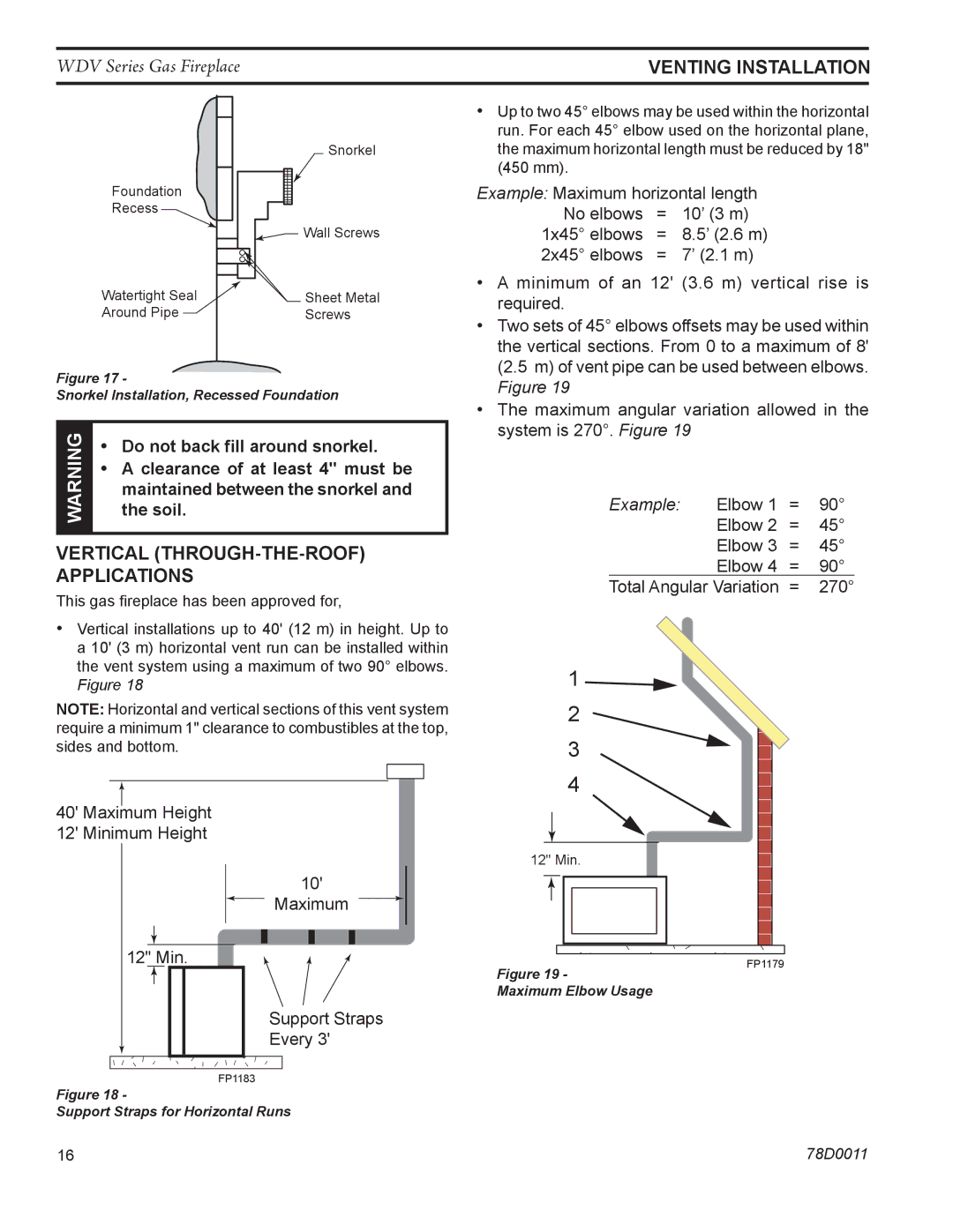 Monessen Hearth WDV500 manual Vertical through-the-roof applications, Do not back fill around snorkel, Soil 