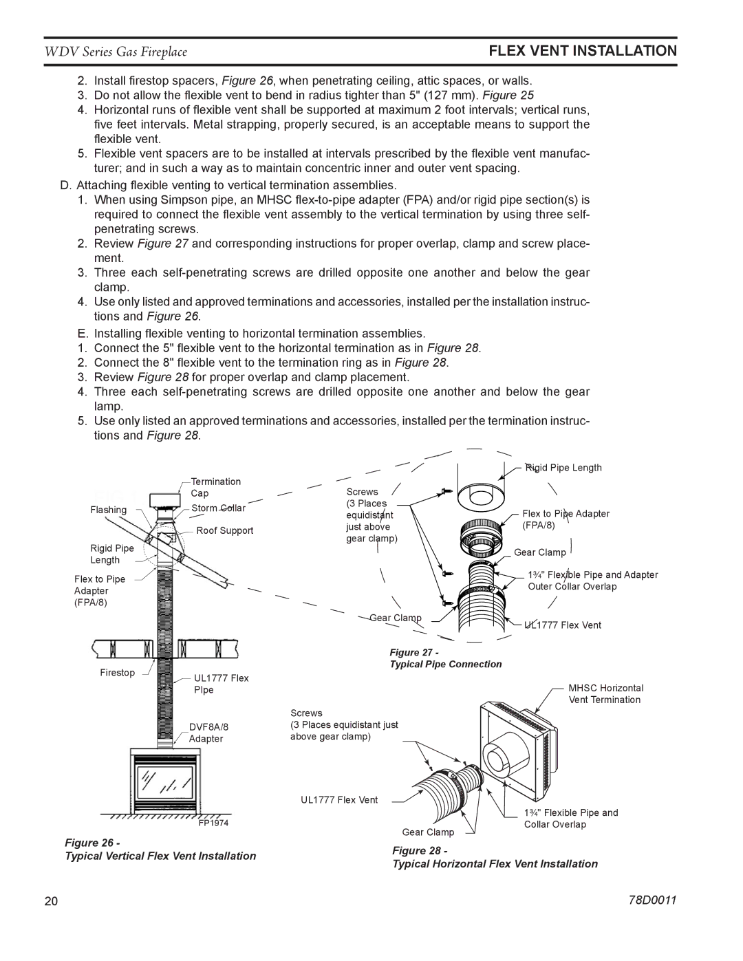 Monessen Hearth WDV500 manual Flex Vent Installation 