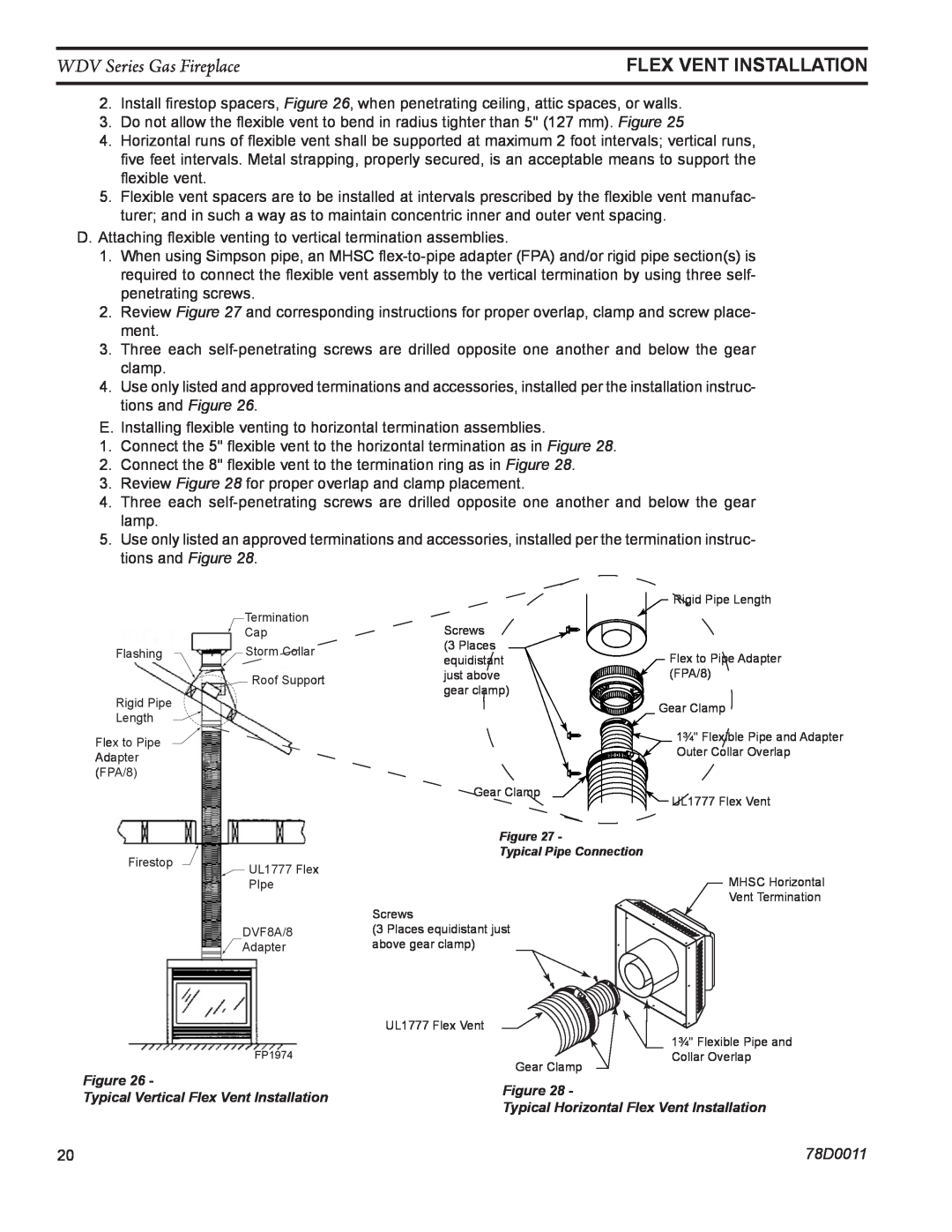 Monessen Hearth WDV500 manual WDV Series Gas Fireplace, Flex Vent Installation, 78D0011 