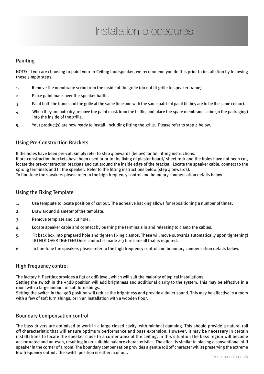 Monitor Audio 200 manual Installation procedures 