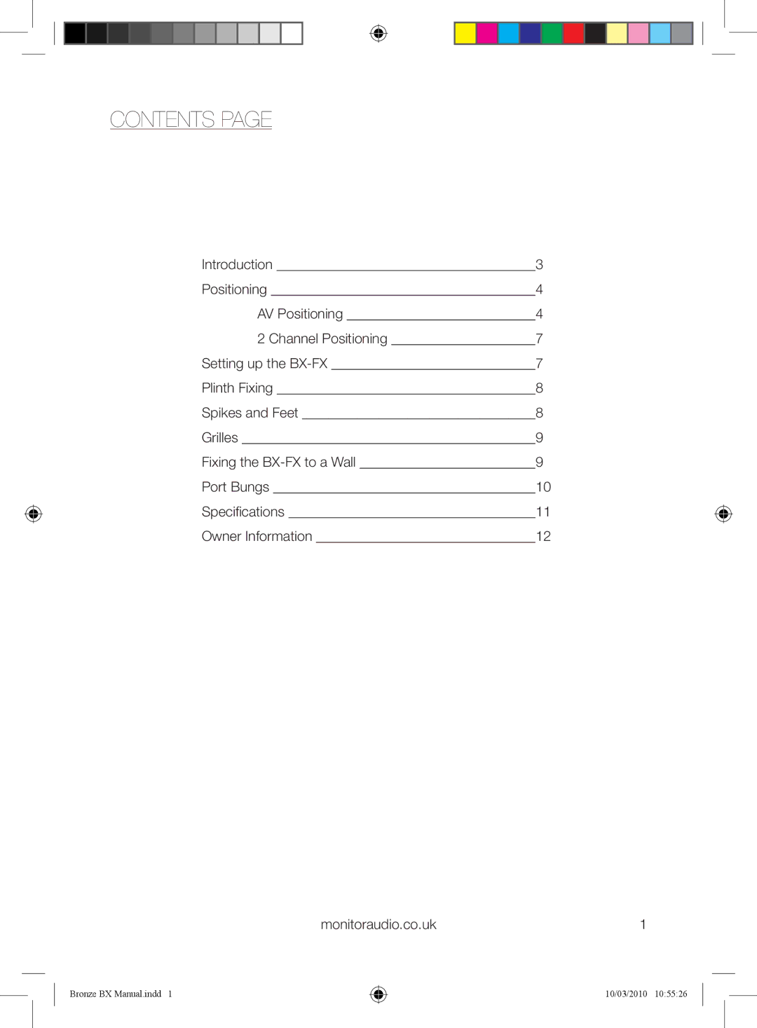 Monitor Audio BX Series owner manual Contents 