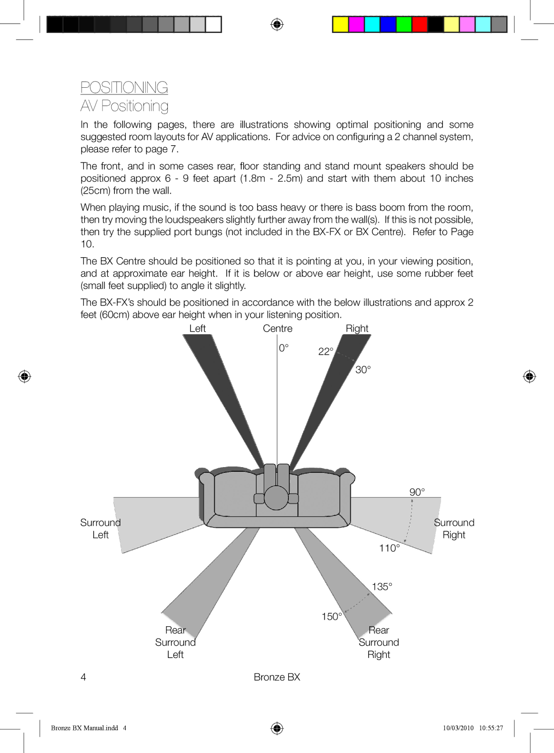 Monitor Audio BX Series owner manual Positioning AV Positioning 