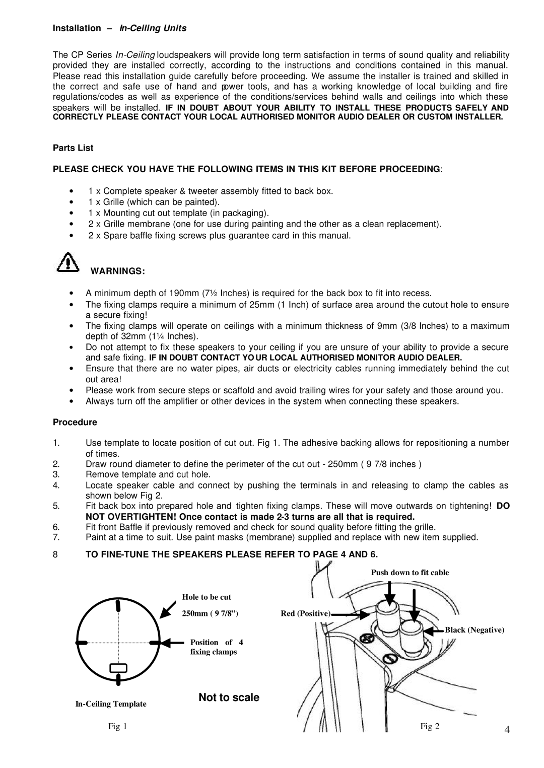 Monitor Audio EN 50020, EN 55013, EN 50082-1 technical specifications Installation In-Ceiling Units, Parts List, Procedure 