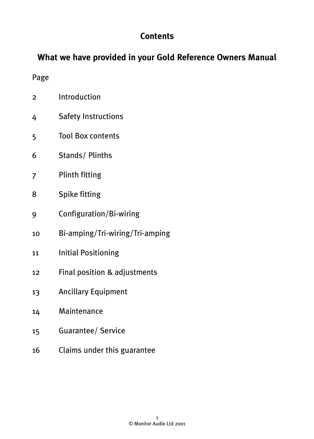 Monitor Audio GR10 owner manual Contents 