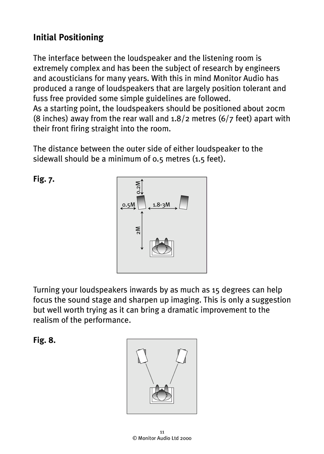 Monitor Audio GR10 owner manual Initial Positioning 