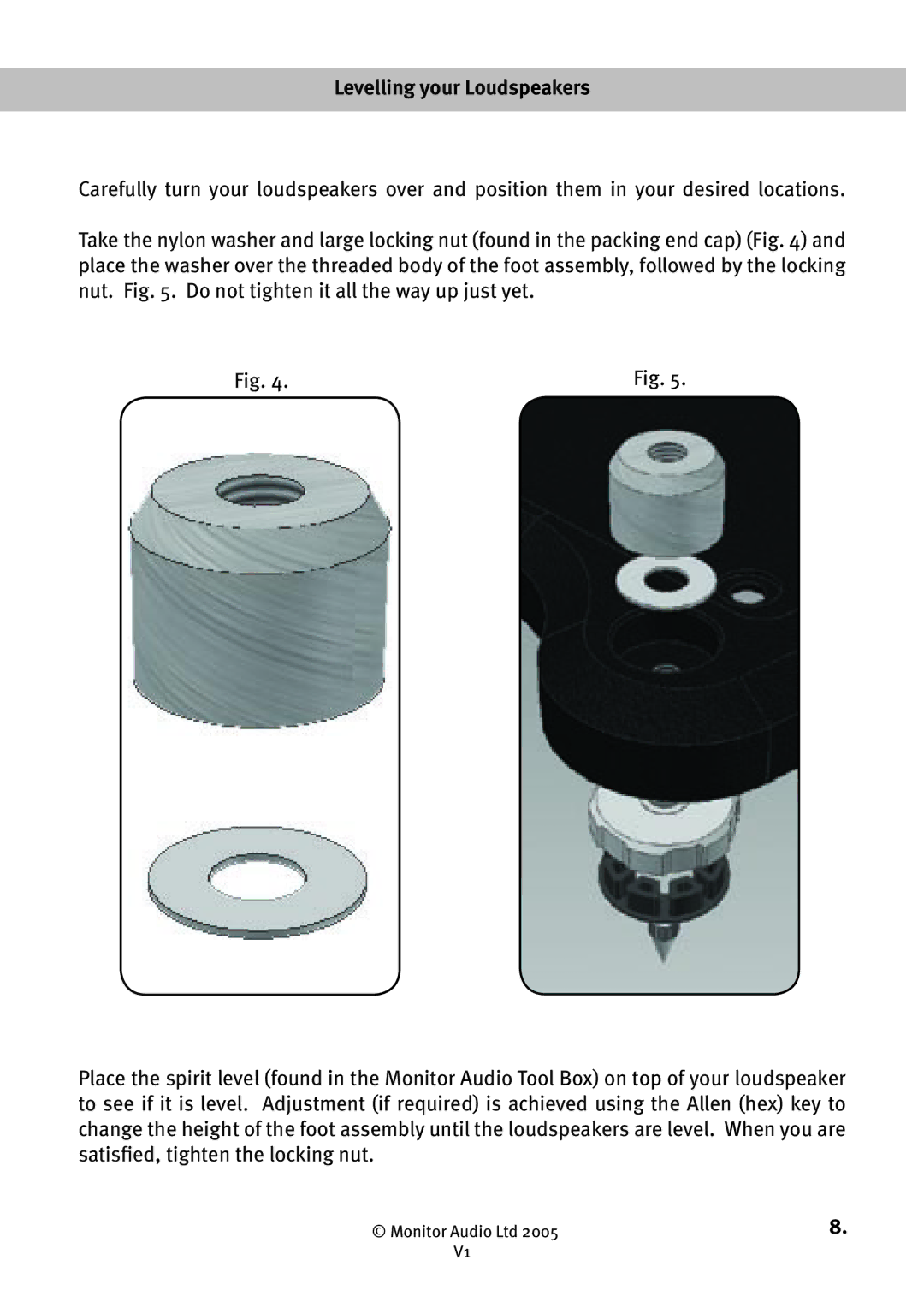 Monitor Audio GS10, GS60, GS20 owner manual Levelling your Loudspeakers 