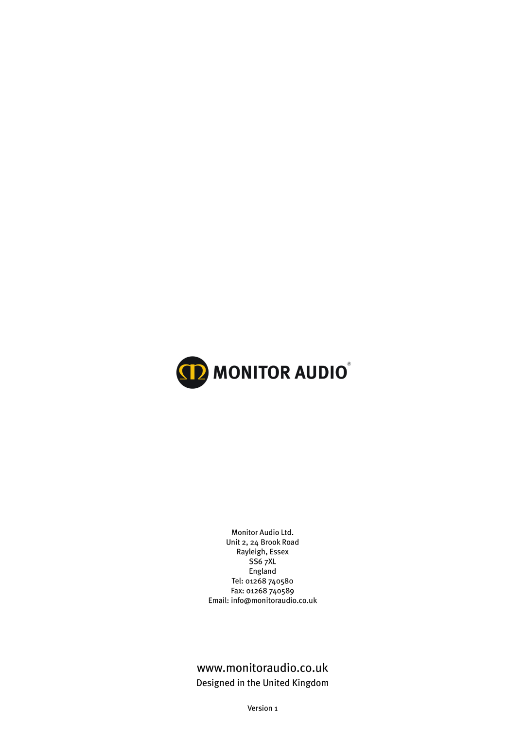 Monitor Audio GSW12 user manual Rayleigh, Essex SS6 7XL England Tel, Fax 01268 Email info@monitoraudio.co.uk, Version 
