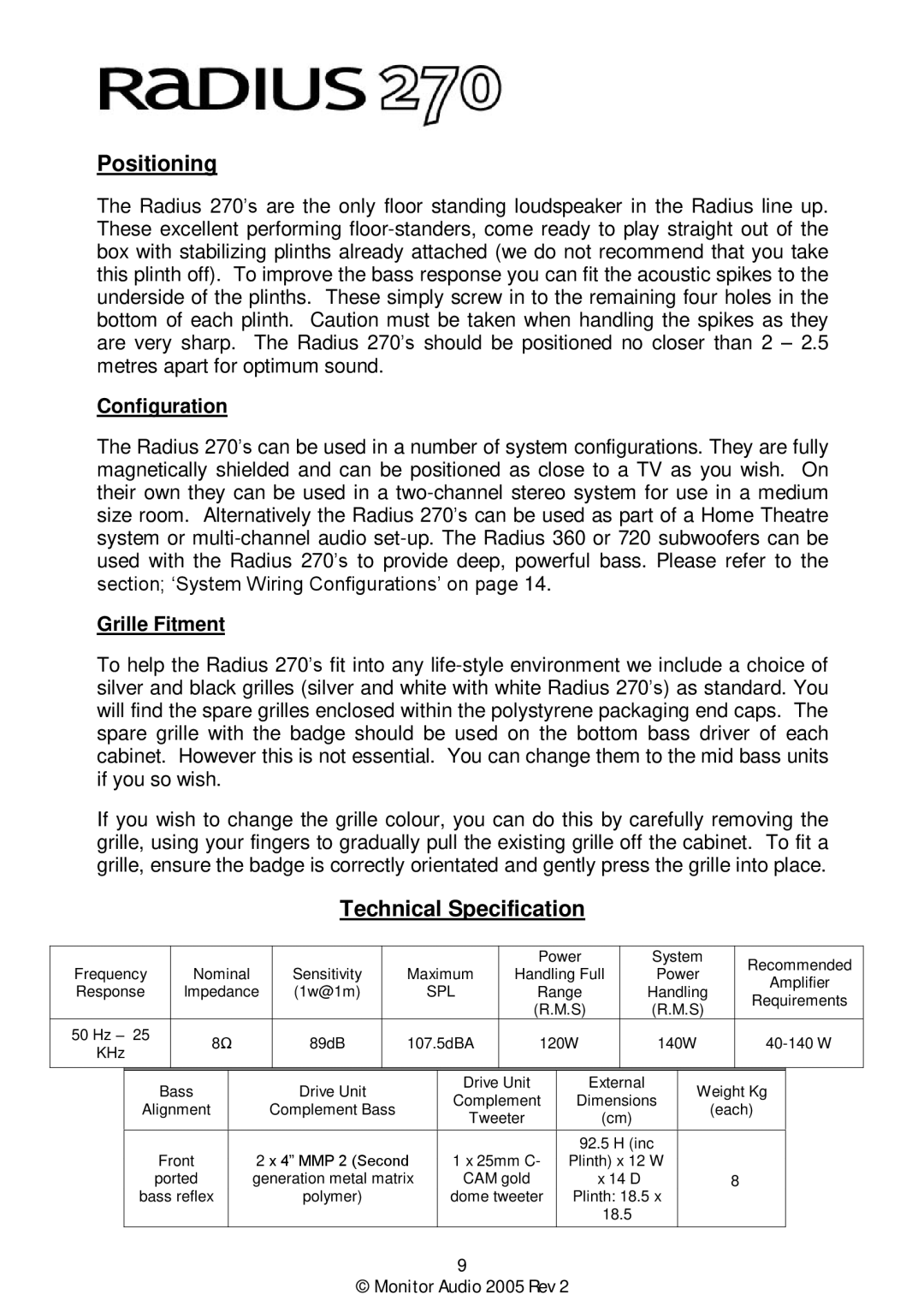 Monitor Audio Monitor Audio 2005 Rev 2 user manual Configuration 