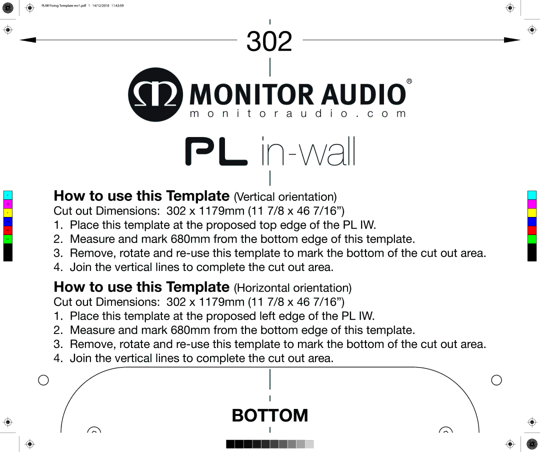 Monitor Audio PL IW dimensions 302, How to use this Template Vertical orientation 