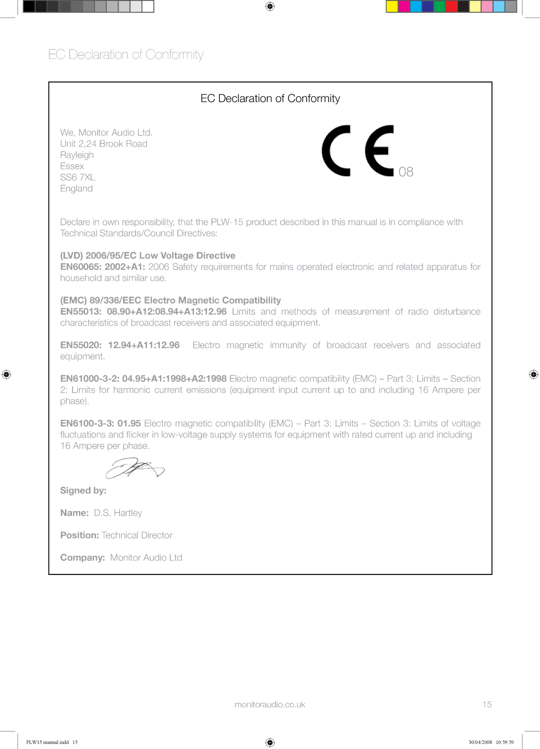 Monitor Audio PLW-15 manual EC Declaration of Conformity 