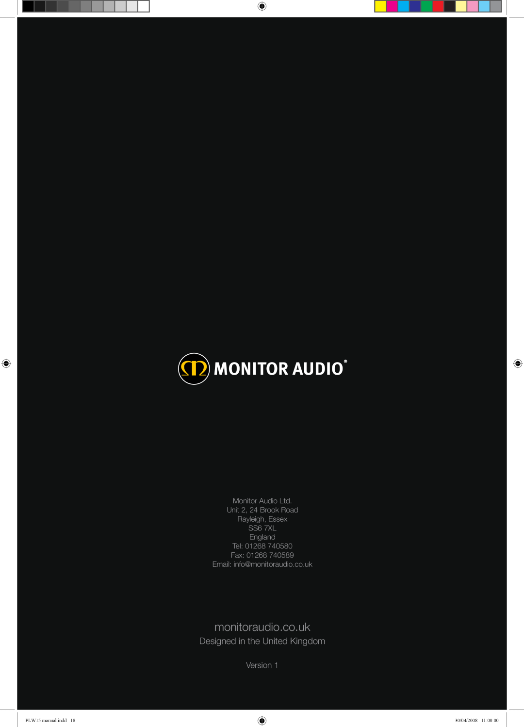 Monitor Audio PLW-15 Rayleigh, Essex SS6 7XL England Tel, Fax 01268 Email info@monitoraudio.co.uk, PLW15 manual.indd 
