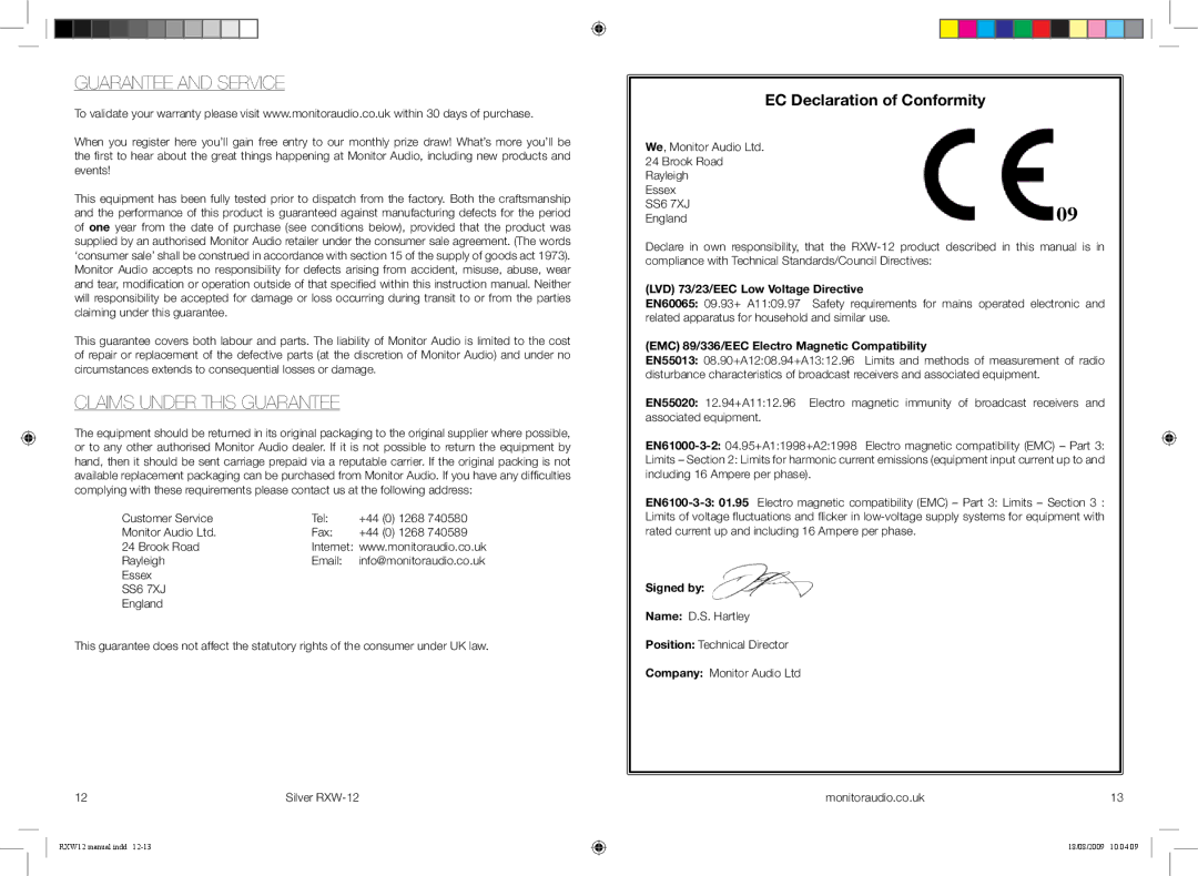 Monitor Audio RXW-12 owner manual Guarantee and Service, Claims under this Guarantee 