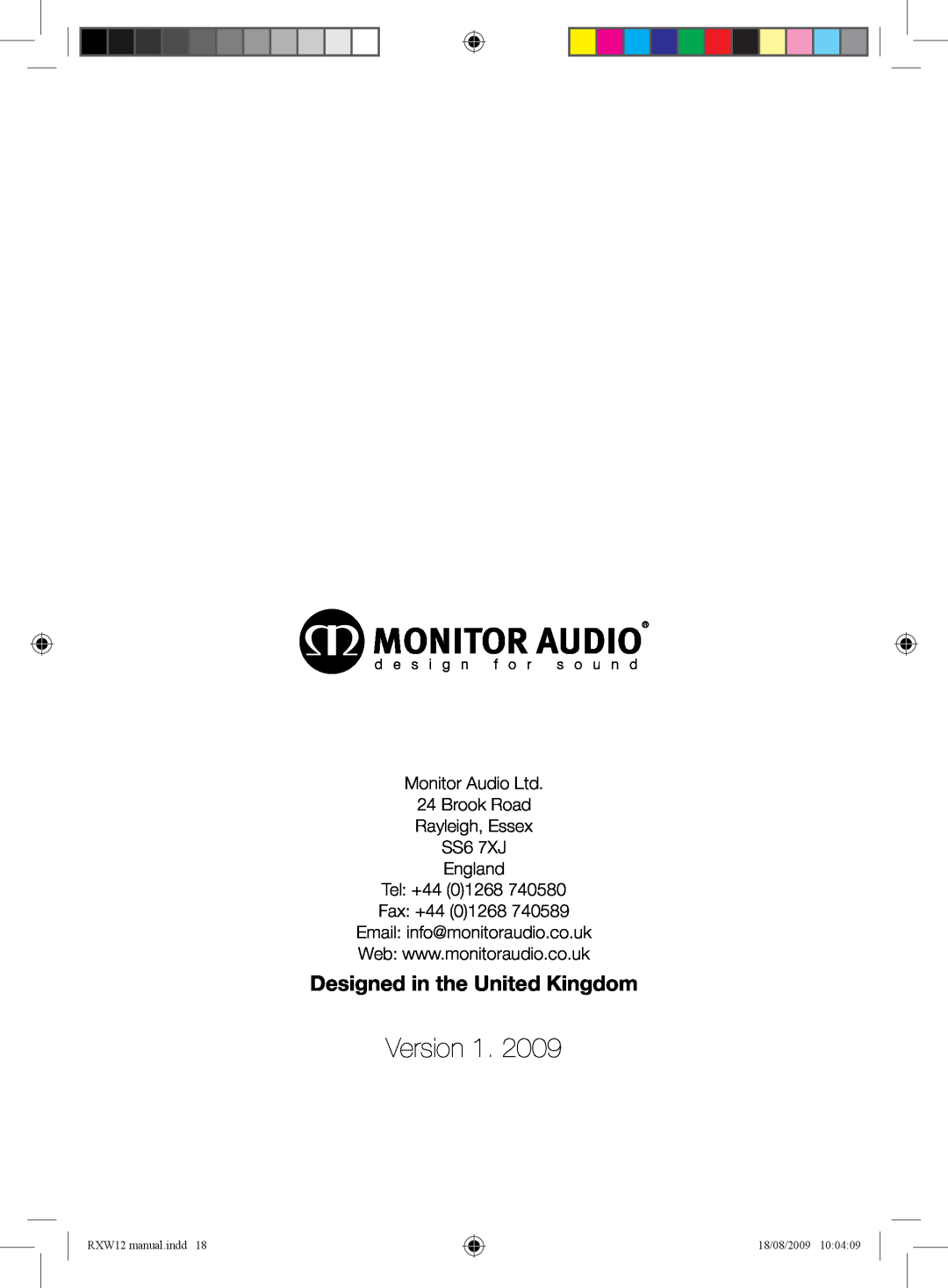 Monitor Audio RXW-12 owner manual Version, Designed in the United Kingdom, RXW12 manual.indd, 18/08/2009 10 