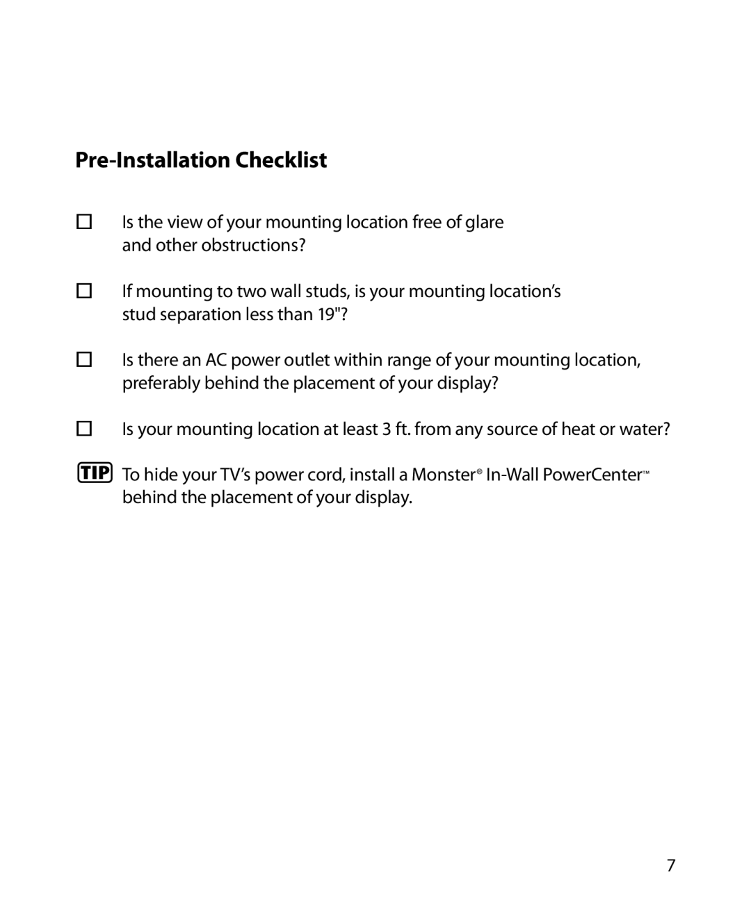 Monster Cable 200M warranty Pre-Installation Checklist 