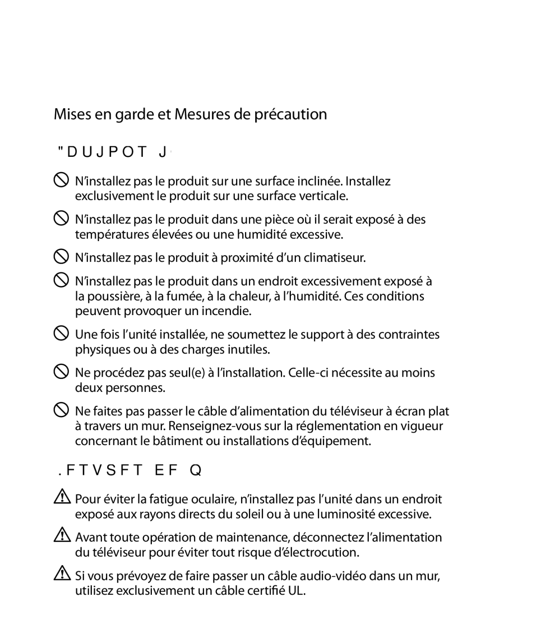 Monster Cable 200M warranty Mises en garde et Mesures de précaution, Actions interdites 