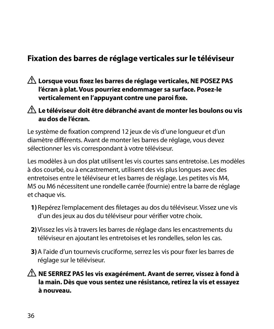 Monster Cable 200M warranty Fixation des barres de réglage verticales sur le téléviseur 