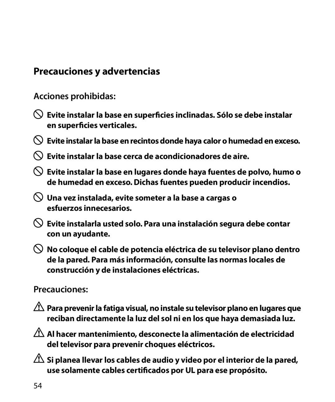 Monster Cable 200M warranty Precauciones y advertencias, Acciones prohibidas 