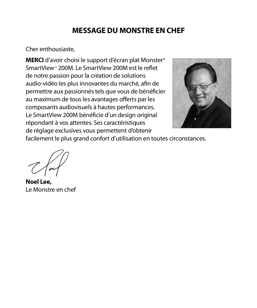 Monster Cable 200M warranty Message Du Monstre En Chef, Cher enthousiaste, Le Monstre en chef 