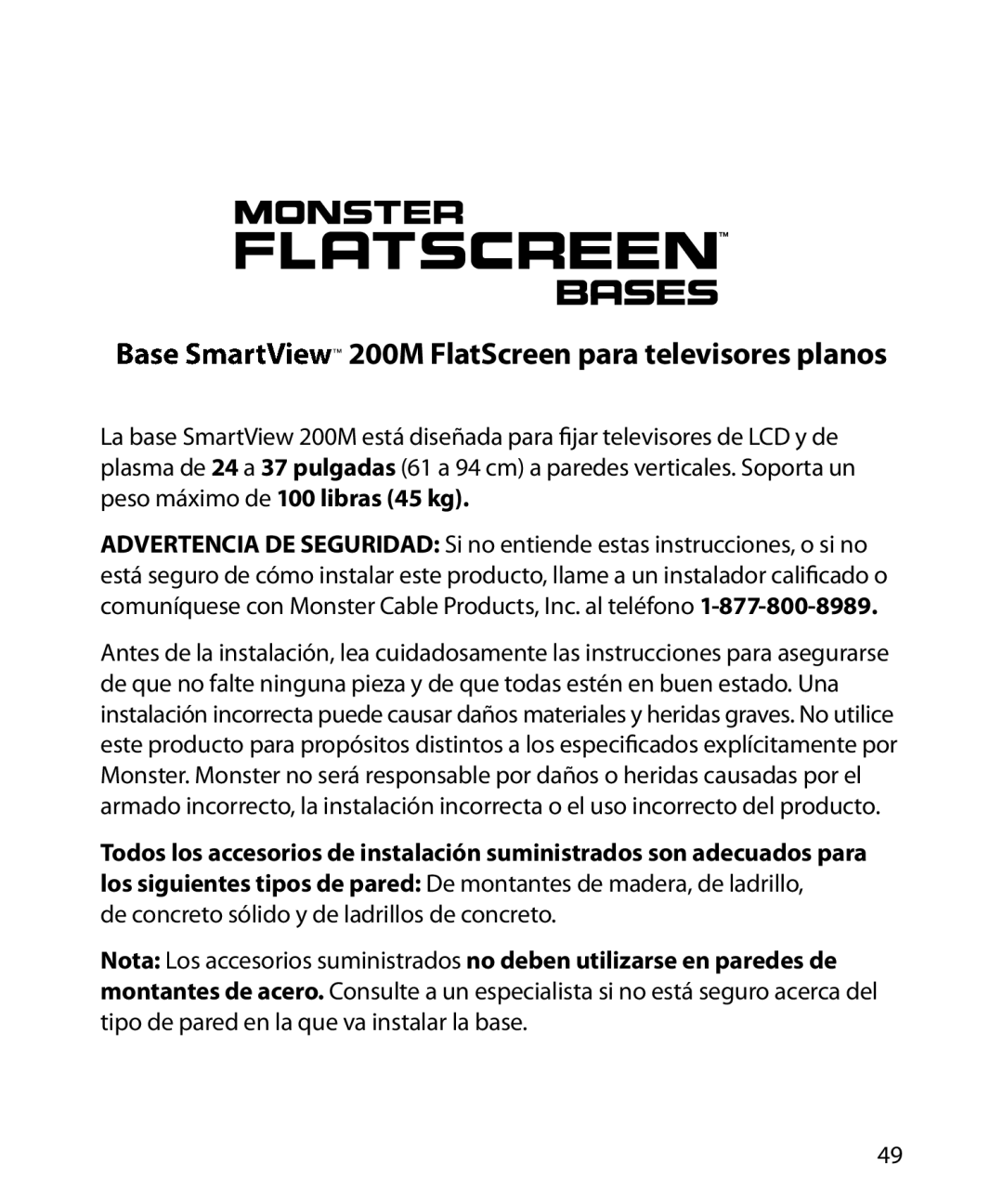 Monster Cable warranty 200M FlatScreen para televisores planos 