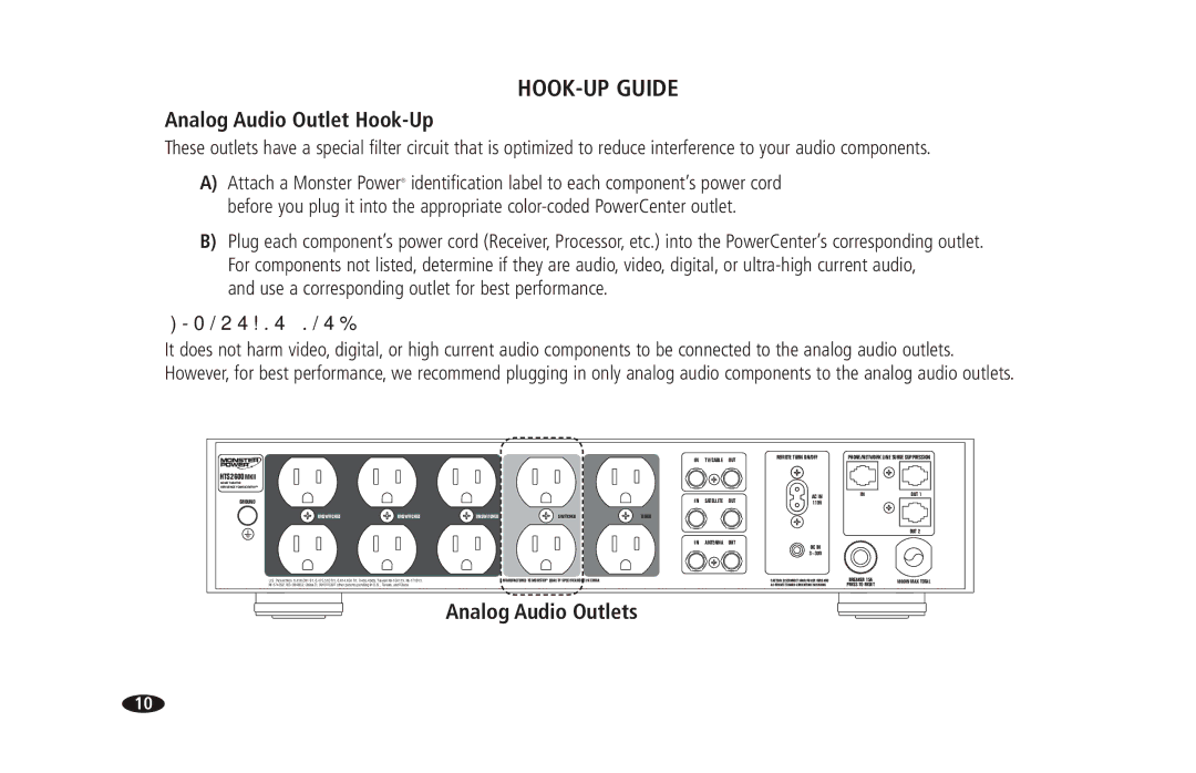 Monster Cable 2600 MKII owner manual Analog Audio Outlet Hook-Up, Analog Audio Outlets 