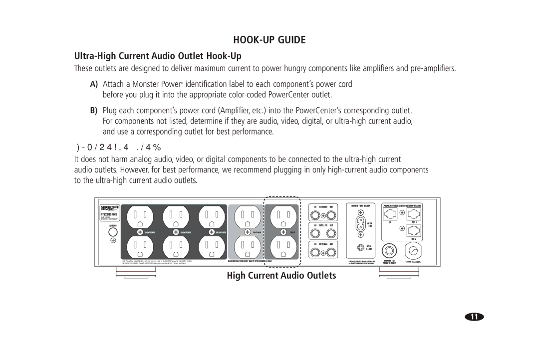 Monster Cable 2600 MKII owner manual Ultra-High Current Audio Outlet Hook-Up, High Current Audio Outlets 