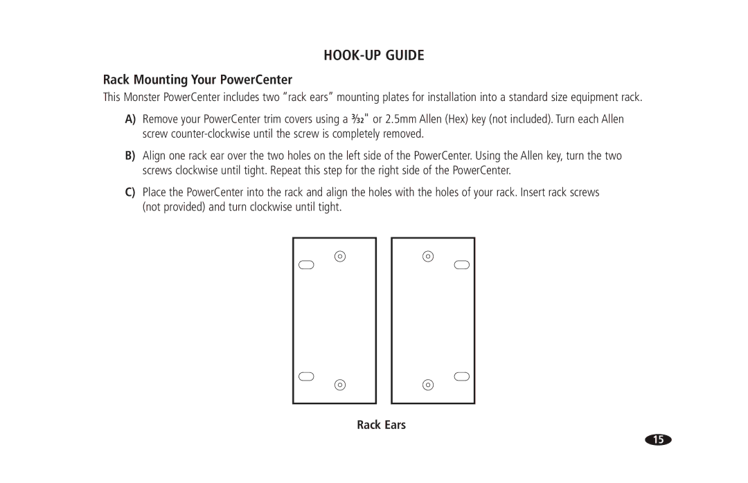 Monster Cable 2600 MKII owner manual Rack Mounting Your PowerCenter, Rack Ears 