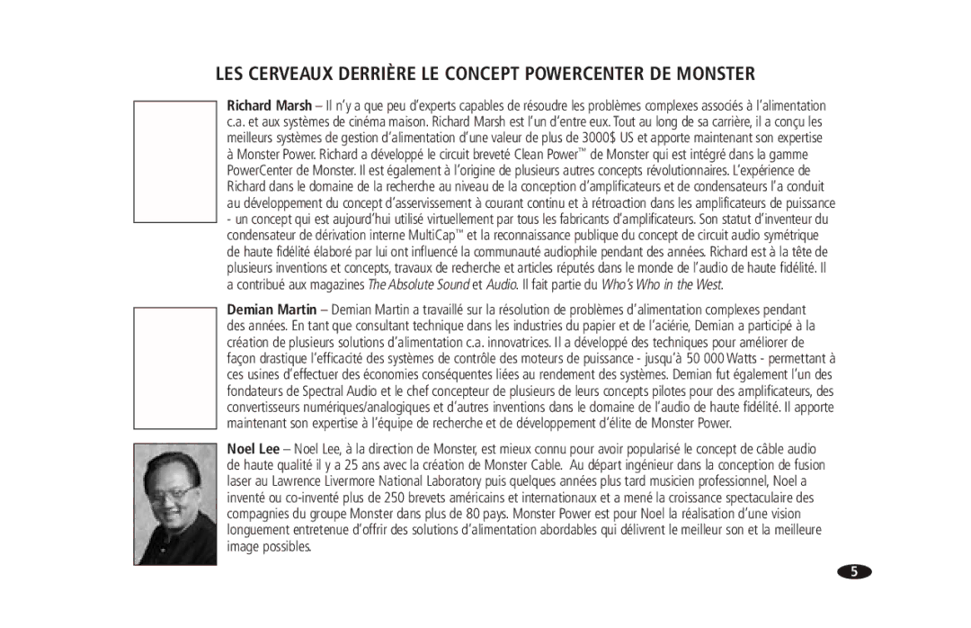 Monster Cable 2600 MKII owner manual LES Cerveaux Derrière LE Concept Powercenter DE Monster 