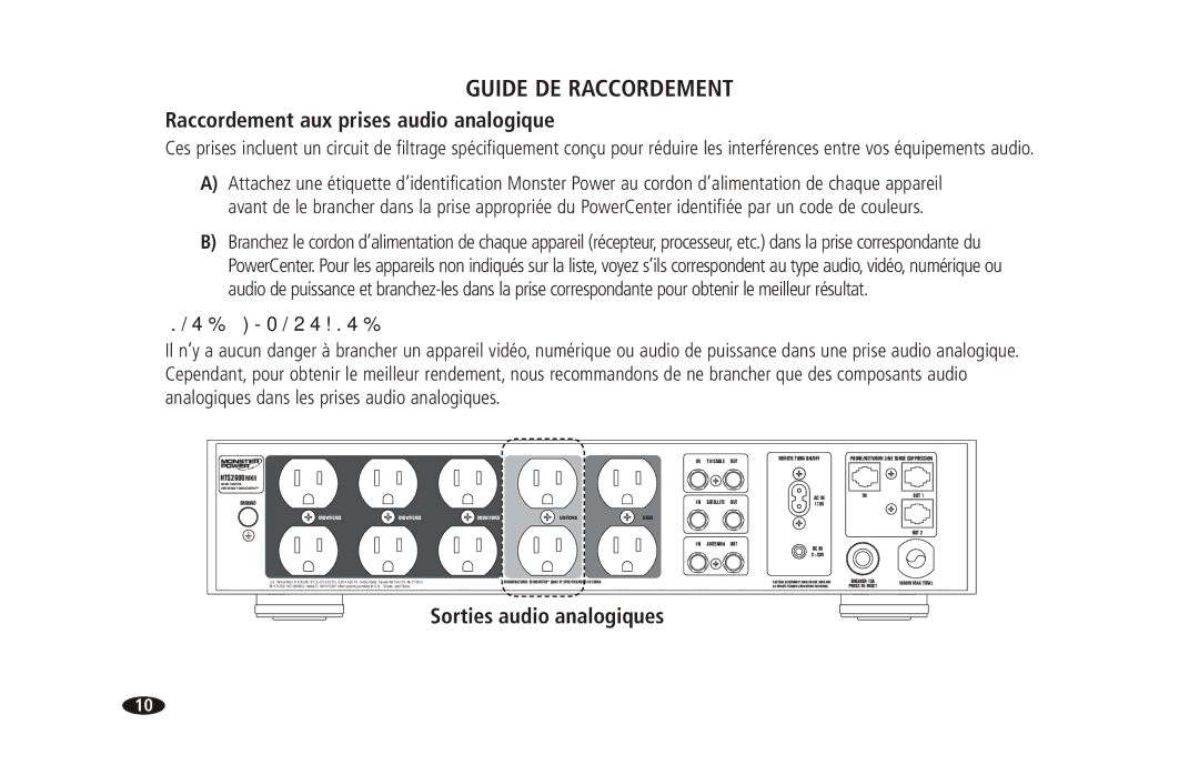 Monster Cable 2600 MKII owner manual Raccordement aux prises audio analogique, Sorties audio analogiques 