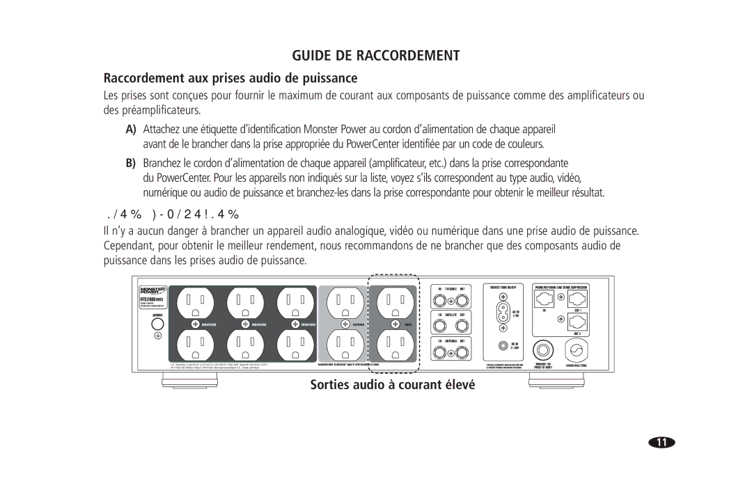 Monster Cable 2600 MKII owner manual Raccordement aux prises audio de puissance, Sorties audio à courant élevé 