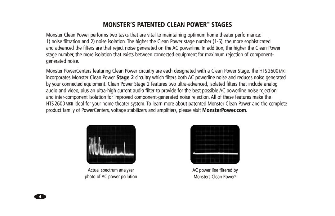 Monster Cable 2600 MKII Monster’S Patented Clean Power Stages, Actual spectrum analyzer, AC power line filtered by 