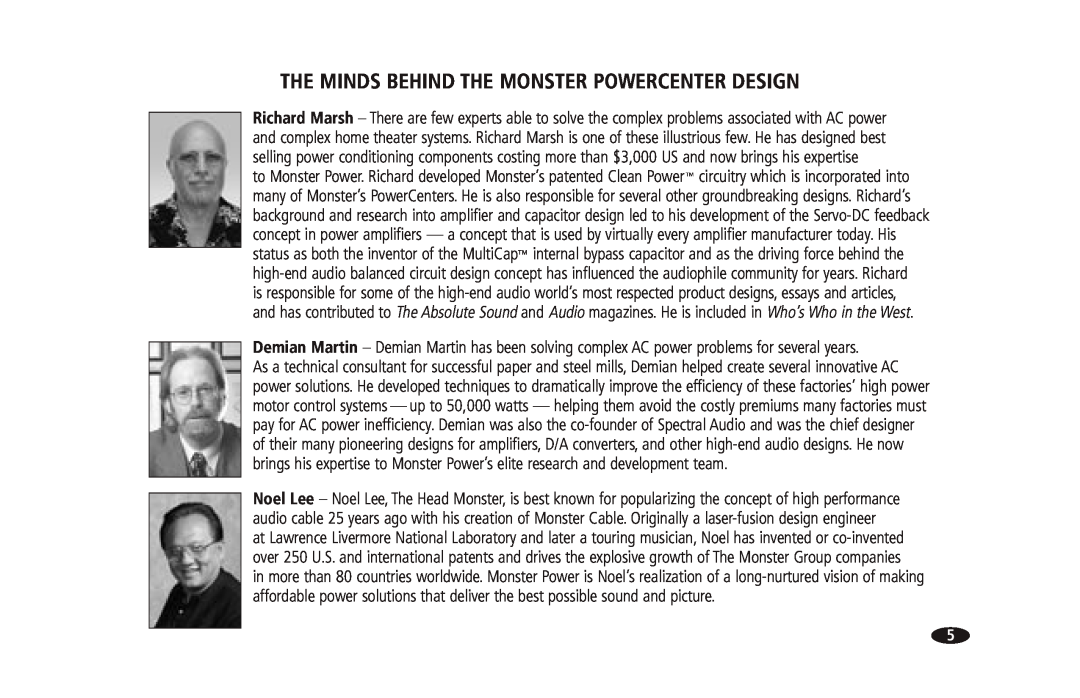 Monster Cable 2600 MKII owner manual The Minds Behind The Monster Powercenter Design 