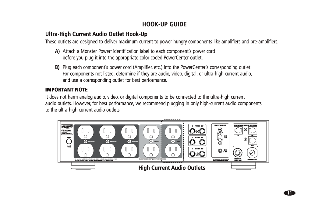 Monster Cable 2600 MKII owner manual Ultra-HighCurrent Audio Outlet Hook-Up, High Current Audio Outlets, Hook-Upguide 