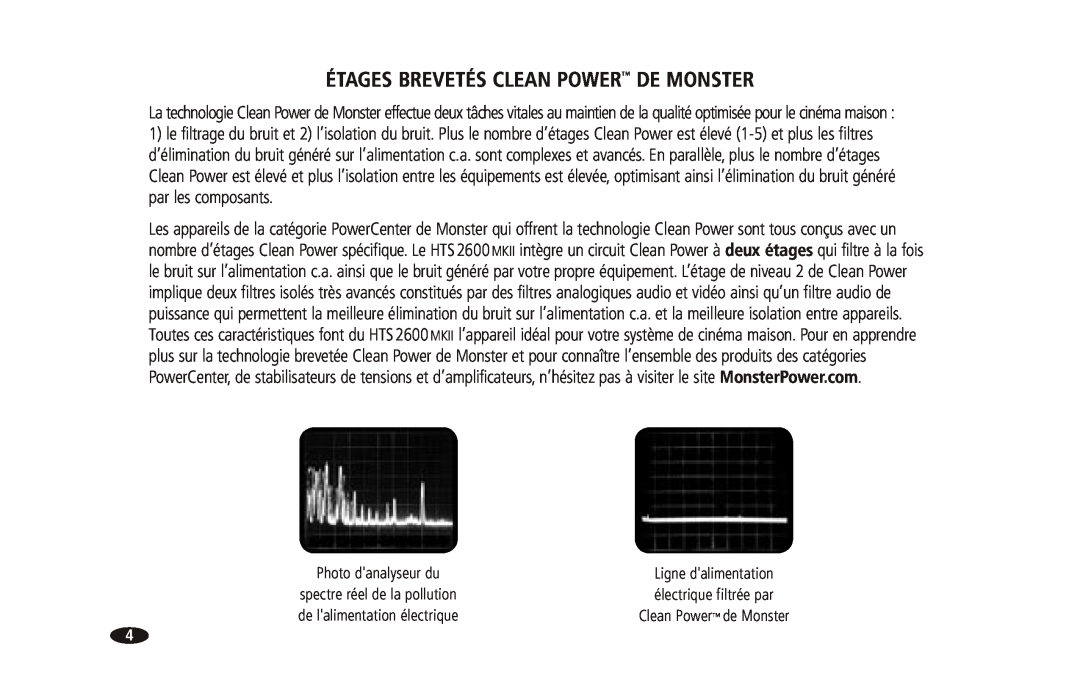 Monster Cable 2600 MKII owner manual Étages Brevetés Clean Power De Monster, Photo danalyseur du, Ligne dalimentation 