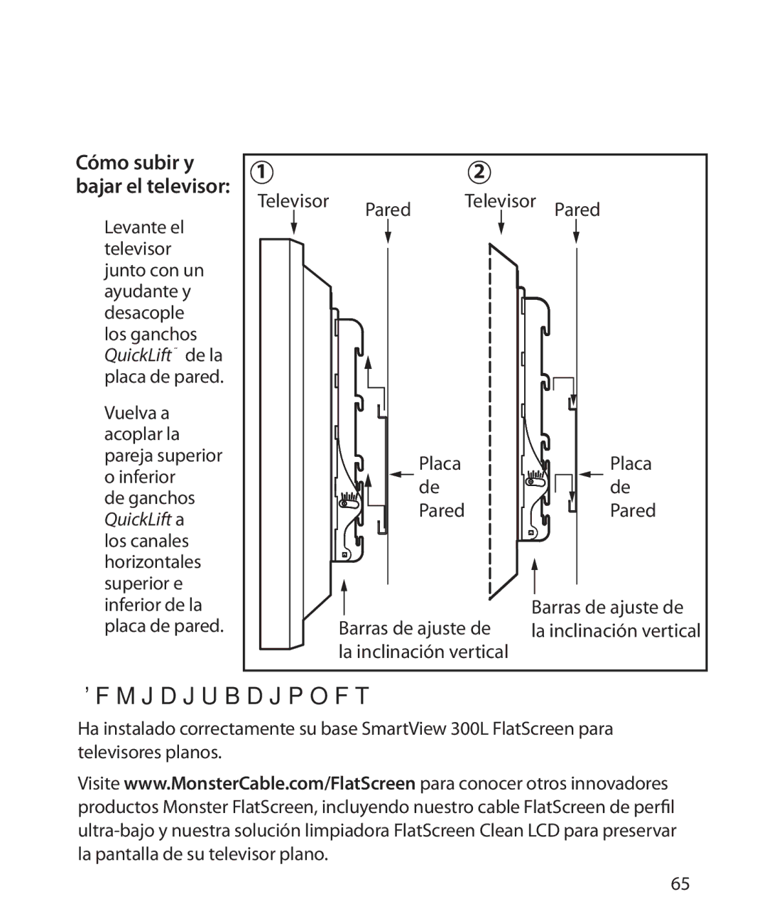 Monster Cable 300L warranty Felicitaciones, Cómo subir y bajar el televisor 