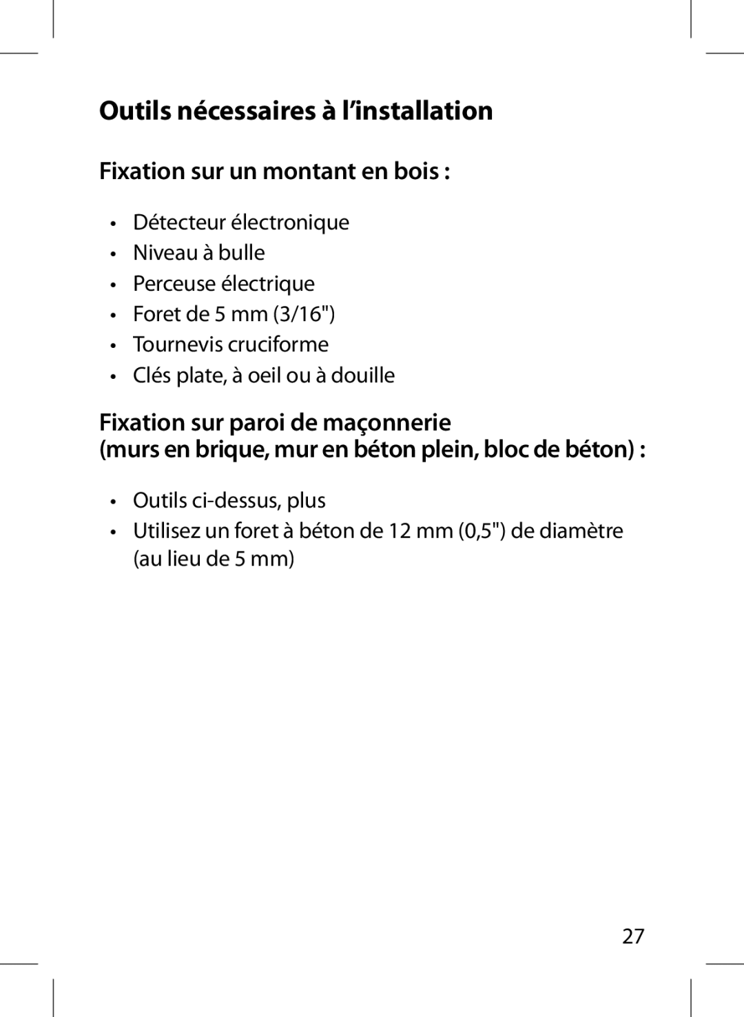 Monster Cable 300S warranty Outils nécessaires à l’installation, Fixation sur un montant en bois 