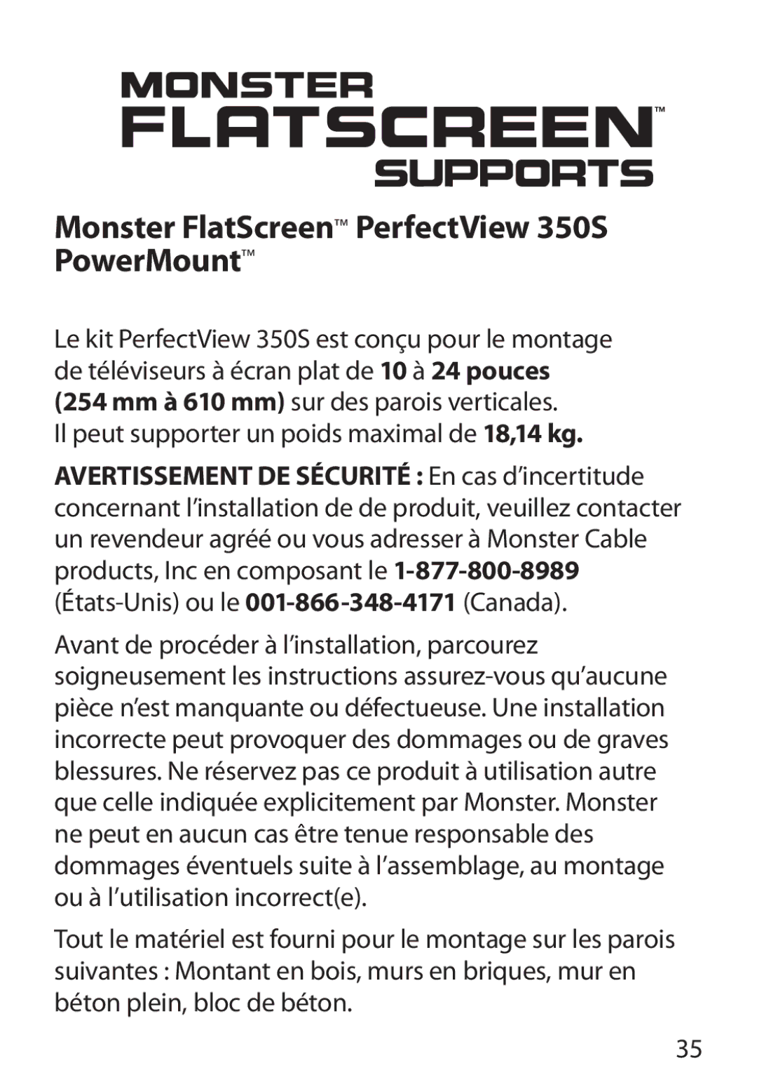 Monster Cable warranty Monster FlatScreen PerfectView 350S PowerMount 