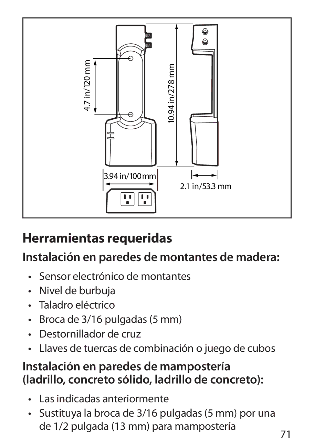 Monster Cable 350S warranty Herramientas requeridas, Instalación en paredes de montantes de madera 