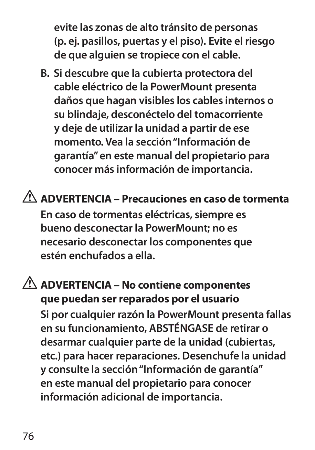 Monster Cable 350S warranty Advertencia Precauciones en caso de tormenta 