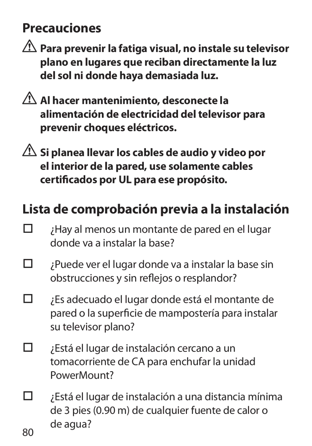 Monster Cable 350S warranty Precauciones, Lista de comprobación previa a la instalación 