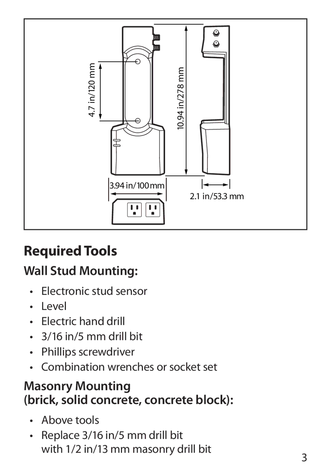 Monster Cable 350S warranty Required Tools, Wall Stud Mounting, Masonry Mounting Brick, solid concrete, concrete block 